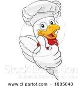 Vector Illustration of Cartoon Chef Chicken Rooster Cockerel Mascot Sign by AtStockIllustration