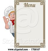 Vector Illustration of Cartoon Chef Cook Baker Guy Menu Sign Background by AtStockIllustration