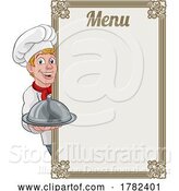 Vector Illustration of Cartoon Chef Cook Baker Guy Menu Sign Background by AtStockIllustration