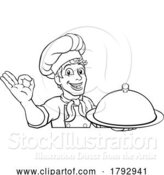 Vector Illustration of Cartoon Chef Cook Baker Guy Peeking over Sign by AtStockIllustration