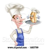 Vector Illustration of Cartoon Chef Holding Hot Dog on Tray by AtStockIllustration