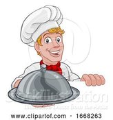 Vector Illustration of Cartoon Chef Holding Plate Platter Sign Cartoon by AtStockIllustration