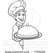Vector Illustration of Cartoon Chef Holding Plate Platter Sign Cartoon by AtStockIllustration