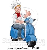 Vector Illustration of Cartoon Chef Moped Scooter Food Delivery Guy Cartoon by AtStockIllustration