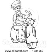 Vector Illustration of Cartoon Chef Moped Scooter Food Delivery Guy Cartoon by AtStockIllustration