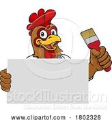 Vector Illustration of Cartoon Chicken Painter Decorator Paint Brush Mascot by AtStockIllustration