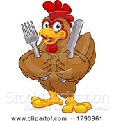 Vector Illustration of Cartoon Chicken Rooster Cockerel Knife and Fork Cartoon by AtStockIllustration