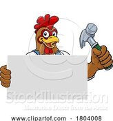 Vector Illustration of Cartoon Chicken Rooster Hammer Handyman Carpenter by AtStockIllustration