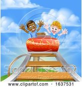 Vector Illustration of Cartoon Children on Roller Coaster by AtStockIllustration