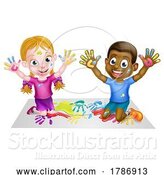 Vector Illustration of Cartoon Children Playing with Paint by AtStockIllustration