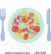 Vector Illustration of Cartoon Chinese Food or Curry Plate Knife and Fork Meal by AtStockIllustration