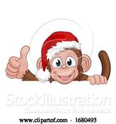 Vector Illustration of Cartoon Christmas Monkey Character in Santa Hat by AtStockIllustration