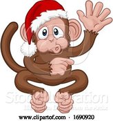 Vector Illustration of Cartoon Christmas Monkey Character in Santa Hat by AtStockIllustration