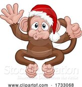 Vector Illustration of Cartoon Christmas Monkey Character in Santa Hat by AtStockIllustration