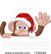 Vector Illustration of Cartoon Christmas Monkey Character in Santa Hat by AtStockIllustration