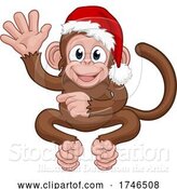 Vector Illustration of Cartoon Christmas Monkey Character in Santa Hat by AtStockIllustration