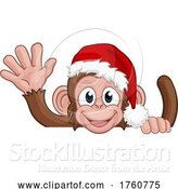 Vector Illustration of Cartoon Christmas Monkey Character in Santa Hat by AtStockIllustration