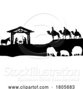 Vector Illustration of Cartoon Christmas Nativity Scene Bethlehem Manger Wise Men by AtStockIllustration