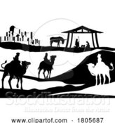 Vector Illustration of Cartoon Christmas Nativity Scene Bethlehem Manger Wise Men by AtStockIllustration