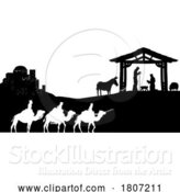 Vector Illustration of Cartoon Christmas Nativity Scene Bethlehem Manger Wise Men by AtStockIllustration