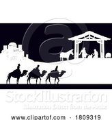 Vector Illustration of Cartoon Christmas Nativity Scene Bethlehem Manger Wise Men by AtStockIllustration