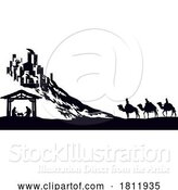 Vector Illustration of Cartoon Christmas Nativity Scene Bethlehem Manger Wise Men by AtStockIllustration