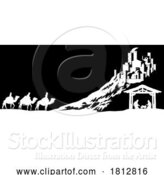 Vector Illustration of Cartoon Christmas Nativity Scene Bethlehem Manger Wise Men by AtStockIllustration