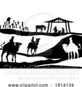 Vector Illustration of Cartoon Christmas Nativity Scene Bethlehem Manger Wise Men by AtStockIllustration