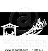 Vector Illustration of Cartoon Christmas Nativity Scene Manger and Bethlehem by AtStockIllustration