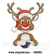 Vector Illustration of Cartoon Christmas Reindeer in Santa Hat Cartoon by AtStockIllustration