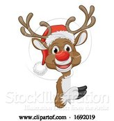 Vector Illustration of Cartoon Christmas Reindeer in Santa Hat Character by AtStockIllustration