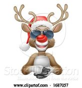 Vector Illustration of Cartoon Christmas Reindeer Santa Hat Sunglasses Cartoon by AtStockIllustration