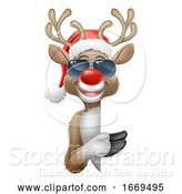 Vector Illustration of Cartoon Christmas Santa Hat Reindeer Sunglasses Sign by AtStockIllustration