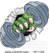 Vector Illustration of Cartoon Claw Dumb Bell Gym Weight Dumbbell Monster Hand by AtStockIllustration