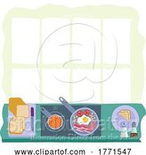 Vector Illustration of Cartoon Cooking Food Full English Fried Breakfast Kitchen by AtStockIllustration