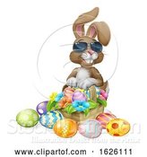 Vector Illustration of Cartoon Cool Easter Bunny Rabbit Eggs Hunt Basket Cartoon by AtStockIllustration