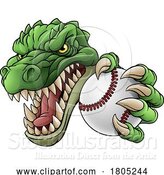 Vector Illustration of Cartoon Crocodile Dinosaur Alligator Baseball Sport Mascot by AtStockIllustration