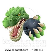 Vector Illustration of Cartoon Crocodile Dinosaur Alligator Bowling Sports Mascot by AtStockIllustration