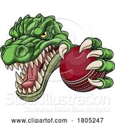 Vector Illustration of Cartoon Crocodile Dinosaur Alligator Cricket Sports Mascot by AtStockIllustration