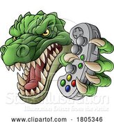 Vector Illustration of Cartoon Crocodile Dinosaur Alligator Gamer Gaming Mascot by AtStockIllustration