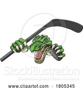 Vector Illustration of Cartoon Crocodile Dinosaur Alligator Hockey Sports Mascot by AtStockIllustration
