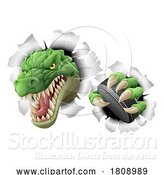 Vector Illustration of Cartoon Crocodile Dinosaur Alligator Hockey Sports Mascot by AtStockIllustration