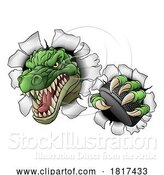 Vector Illustration of Cartoon Crocodile Dinosaur Alligator Hockey Sports Mascot by AtStockIllustration