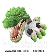 Vector Illustration of Cartoon Crocodile Dinosaur Alligator Soccer Sports Mascot by AtStockIllustration