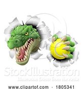 Vector Illustration of Cartoon Crocodile Dinosaur Alligator Tennis Sports Mascot by AtStockIllustration
