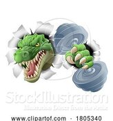 Vector Illustration of Cartoon Crocodile Dinosaur Alligator Weight Lifting Mascot by AtStockIllustration
