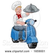 Vector Illustration of Cartoon Delivery Chef Scooter Moped Takeout Guy by AtStockIllustration