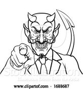 Vector Illustration of Cartoon Devil Evil Business Man in Suit Pointing by AtStockIllustration