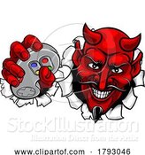 Vector Illustration of Cartoon Devil Gamer Video Game Controller Mascot Cartoon by AtStockIllustration