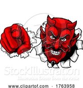 Vector Illustration of Cartoon Devil Satan Mascot Character Pointing by AtStockIllustration